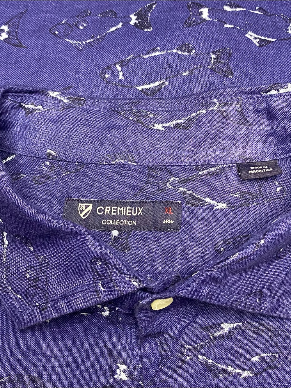 Cremieux Collection Linen White Lined Fish Print Shirt Men Large Long Sleeve